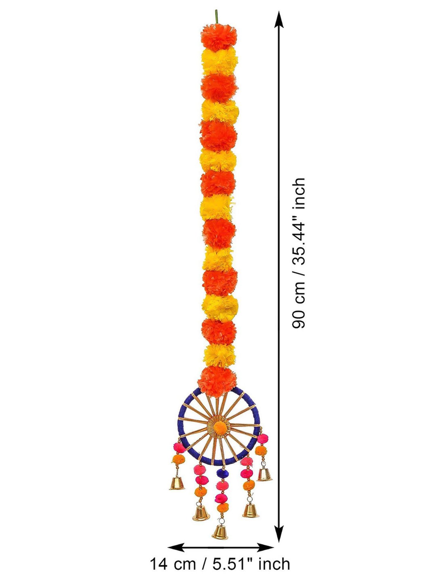 eCraftIndia Artificial Marigold Flowers Hangings with Bangles Ringing Bells (Pack of 4)