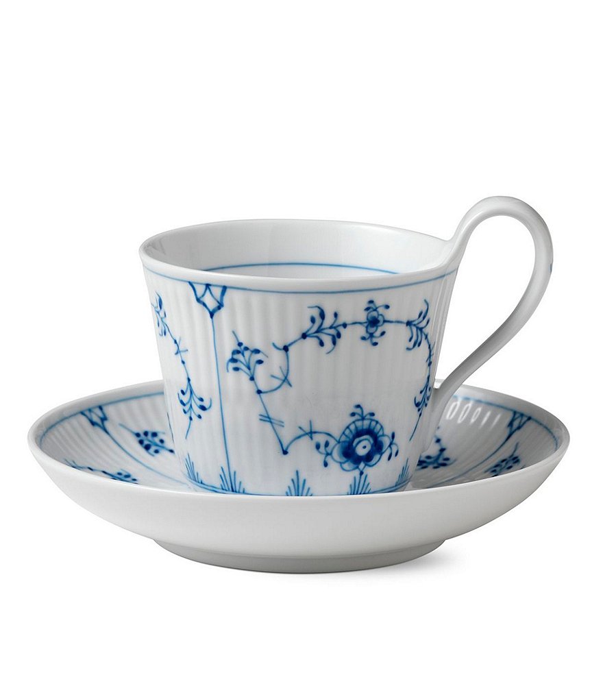 Royal Copenhagen Blue Fluted Plain High Handle Cup and Saucer