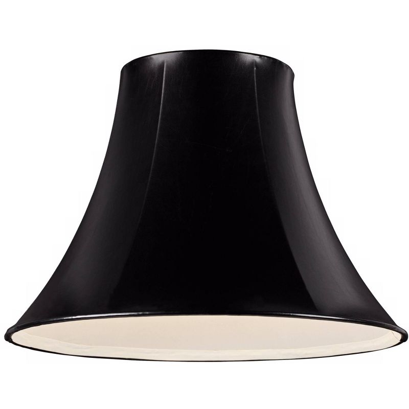 Springcrest Black Faux Leatherette Medium Bell Lamp Shade 7" Top x 16" Bottom x 12" Slant x 11.5" High (Spider) Replacement with Harp and Finial