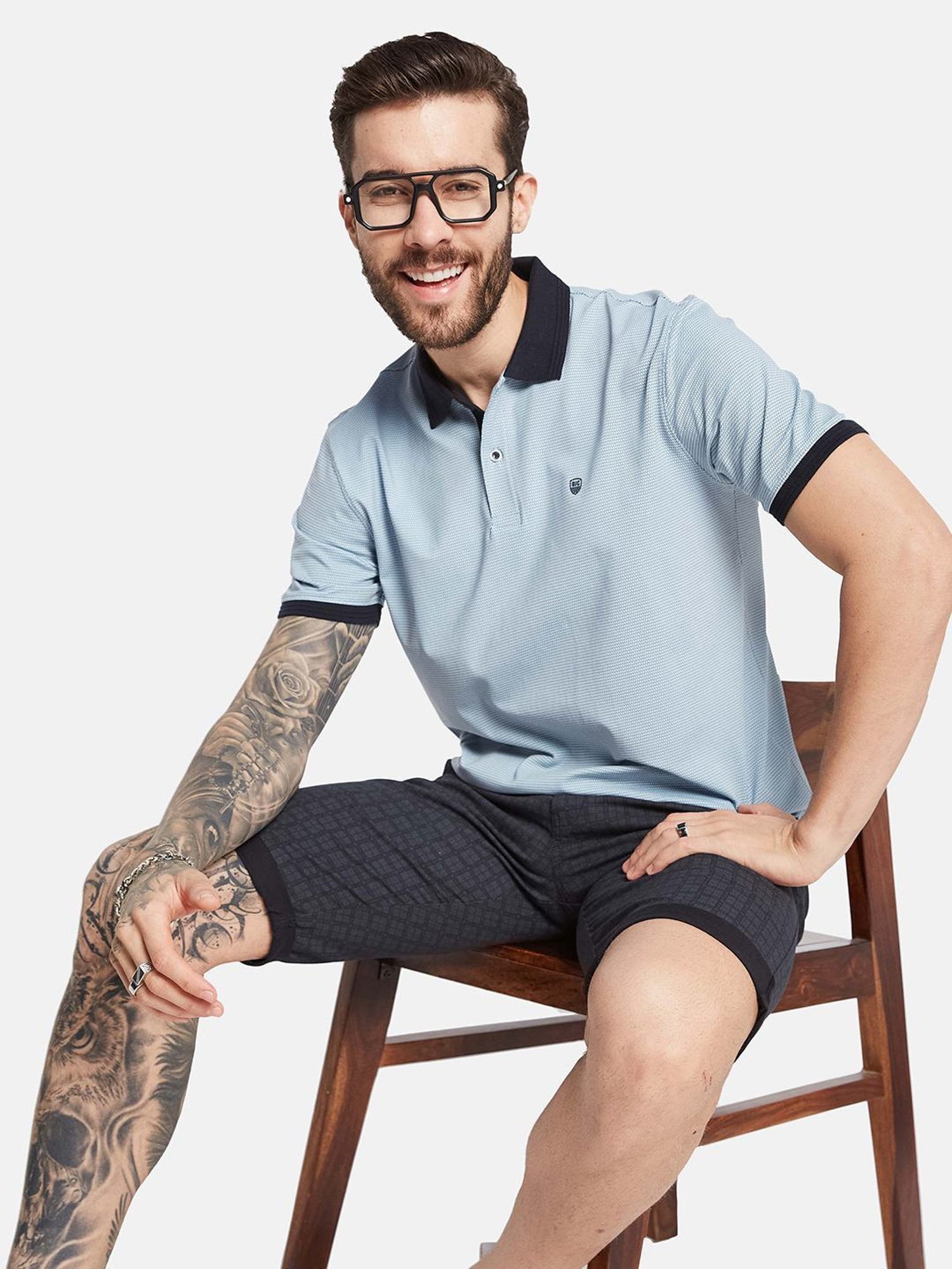 Octave Sky Regular Fit Striped Polo T-Shirt