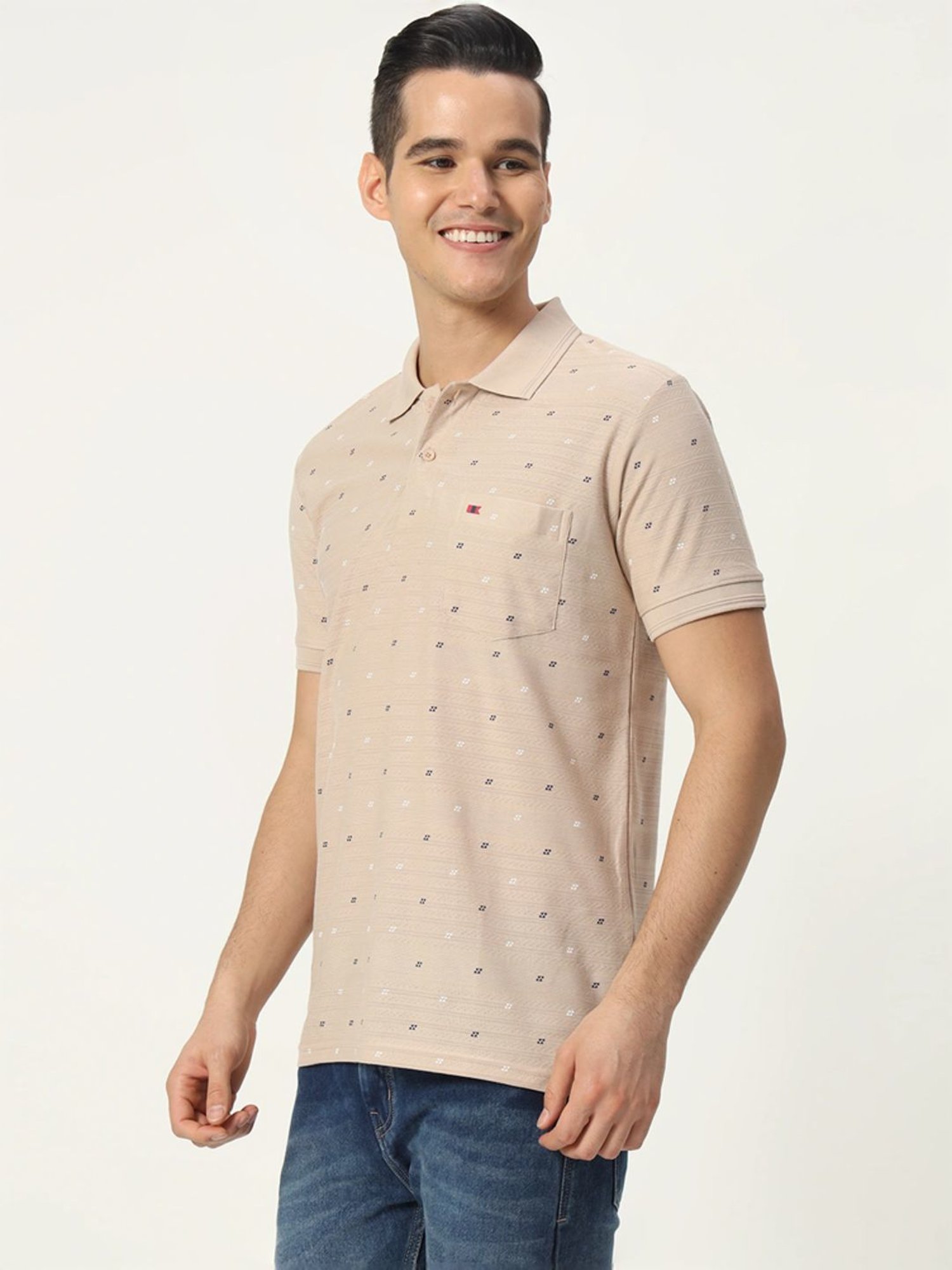 Tab91 Beige Regular Fit Printed Polo T-Shirts