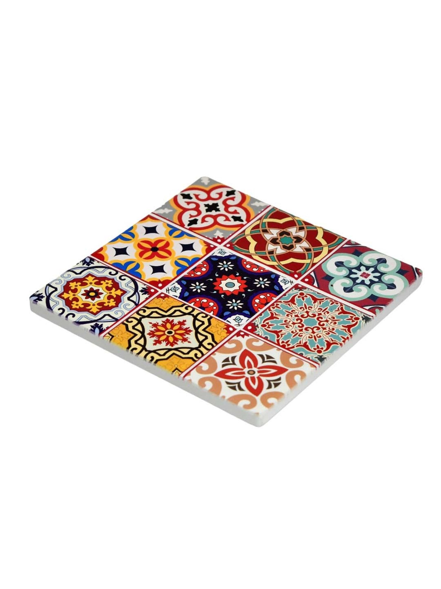 TAYHAA Multicolor Ceramic Stylish Square Coaster - Set of 4