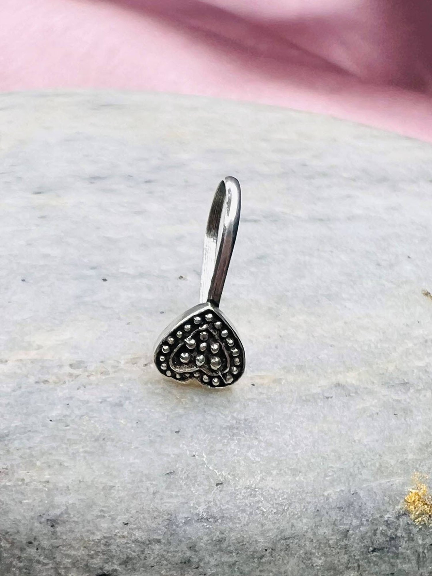 Arte Jewels 925 Sterling Silver Oxidized Heart-shape Clip on Nosepin for Women & Girls