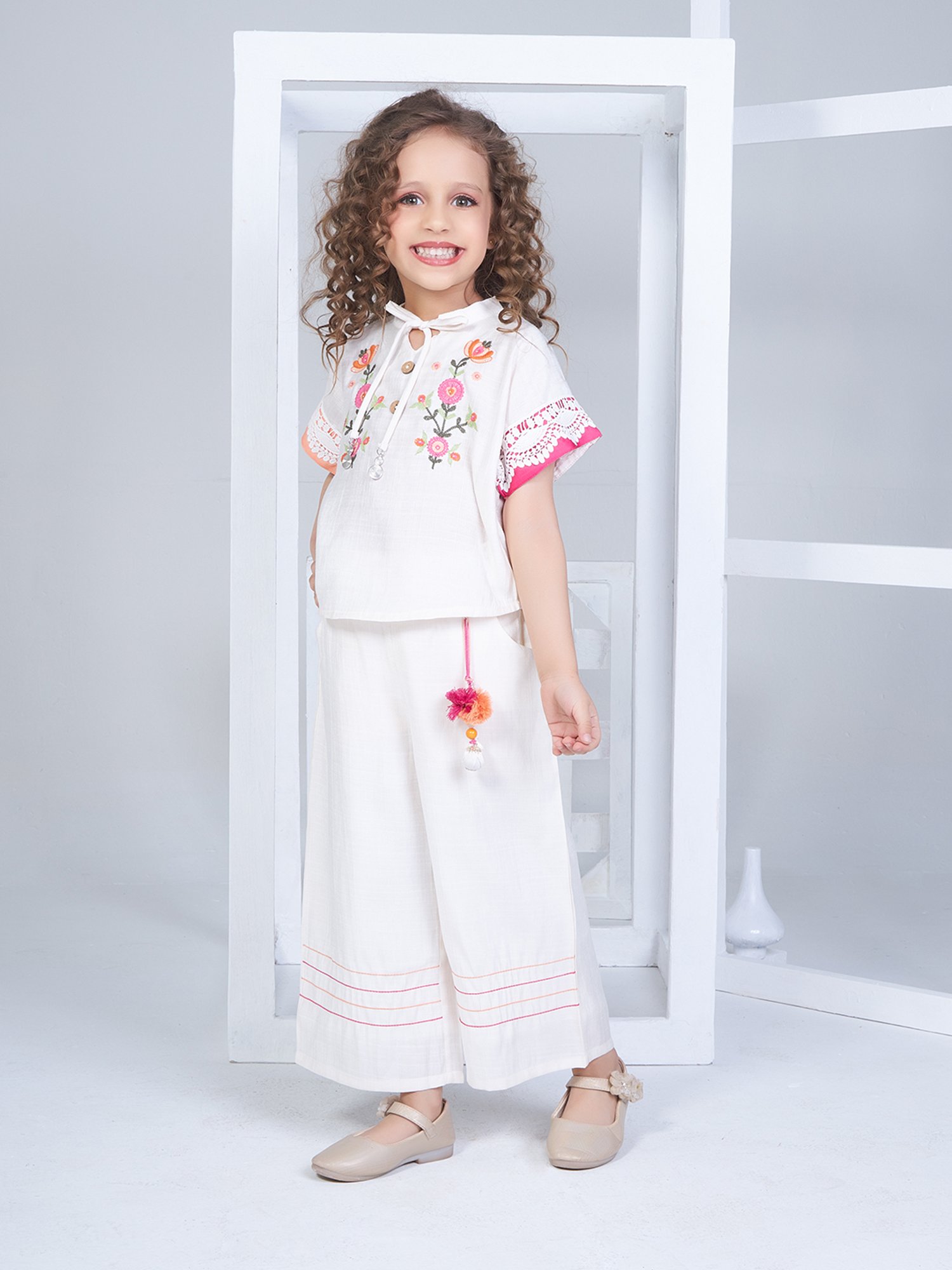 Peppermint Kids Purple & White Floral Print Top with Culottes