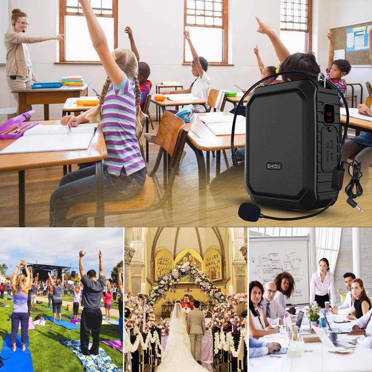 Voice Amplifier with Wired Microphone Headset 18W Waterproof IPX5 Voice Loudspeaker 4400mAh Rechargeable Portable PA system Power Bank for Outdoors Water Aerobics Teaching Meeting Training etc