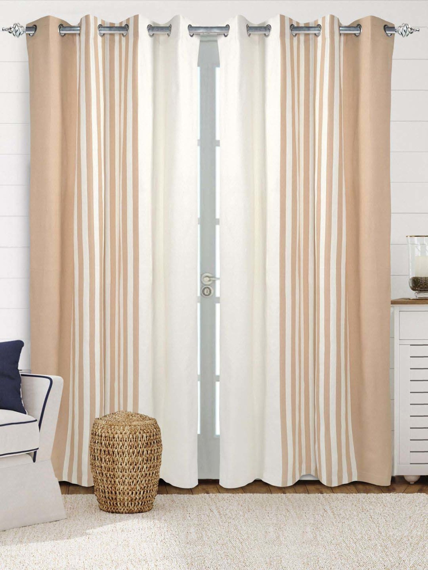 Saral Home Easy Living Beige Cotton 224 GSM Curtain - Set of 2