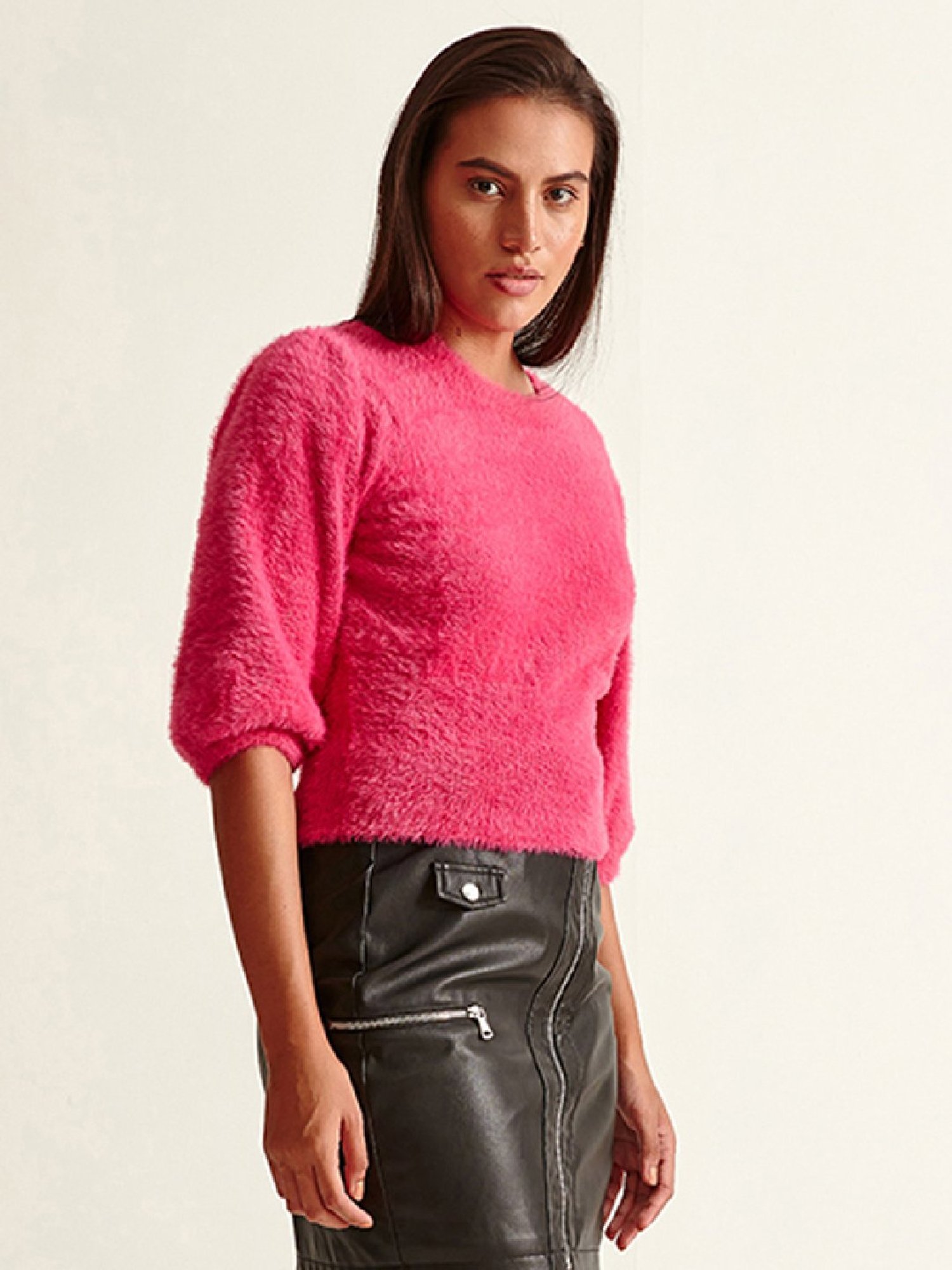 Cover Story Fuchsia Cropped Sweater
