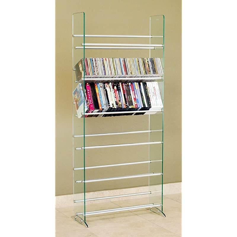 Glass Multimedia CD/DVD Rack, Clear/Silver