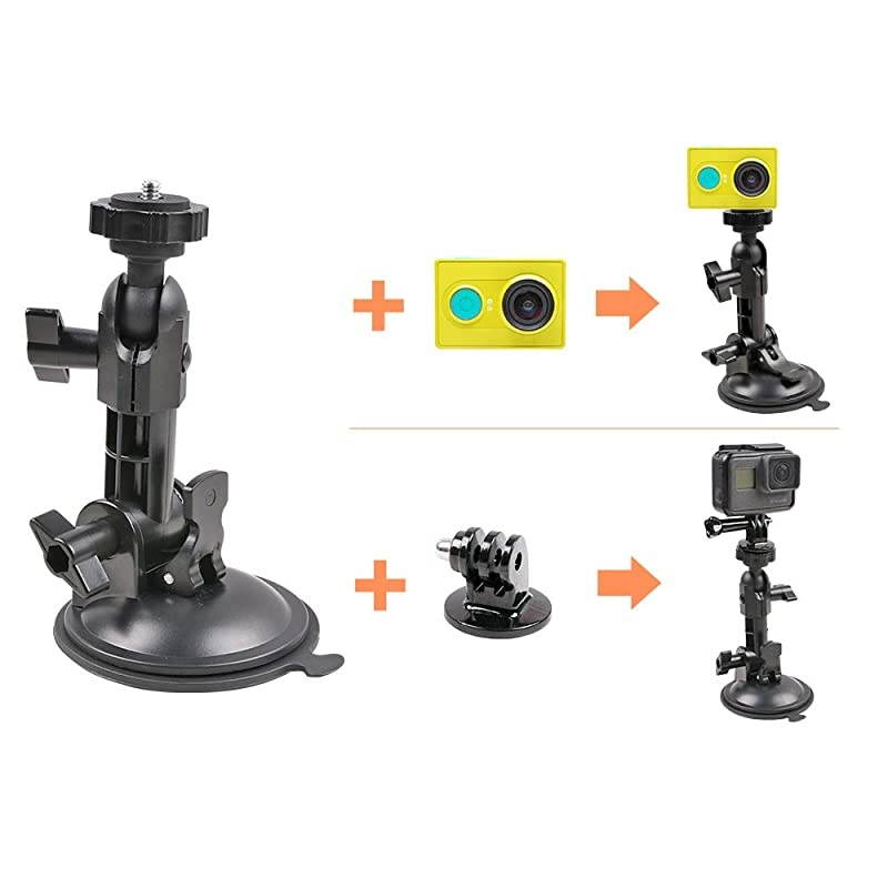 Suction Cup Camera Car Mount with Tripod Adapter and Phone Holder for GoPro Hero 8765 Black4 Session4 Silver3+iPhoneDJI Osmo ActionSamsung GalaxyGoogle Pixel and More