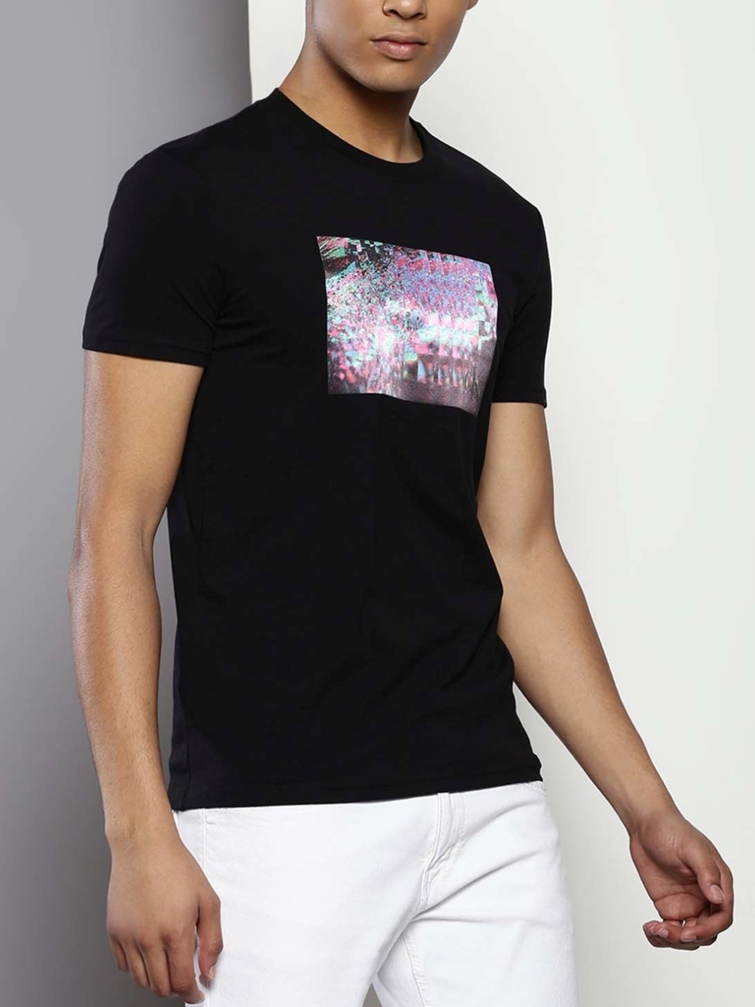 Calvin Klein Black Cotton Slim Fit Printed T-Shirt