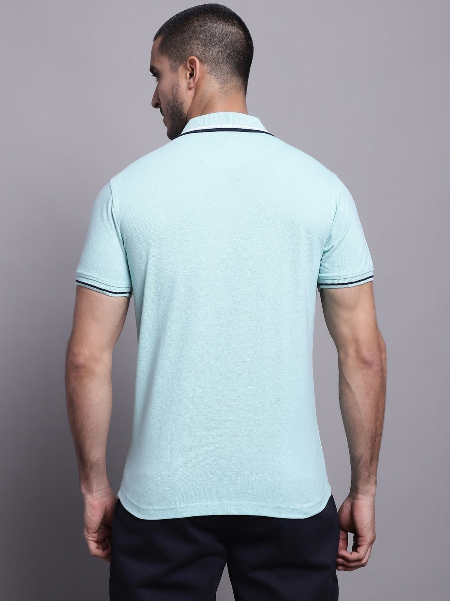 Cantabil Light Teal Regular Fit Printed Polo T-Shirt