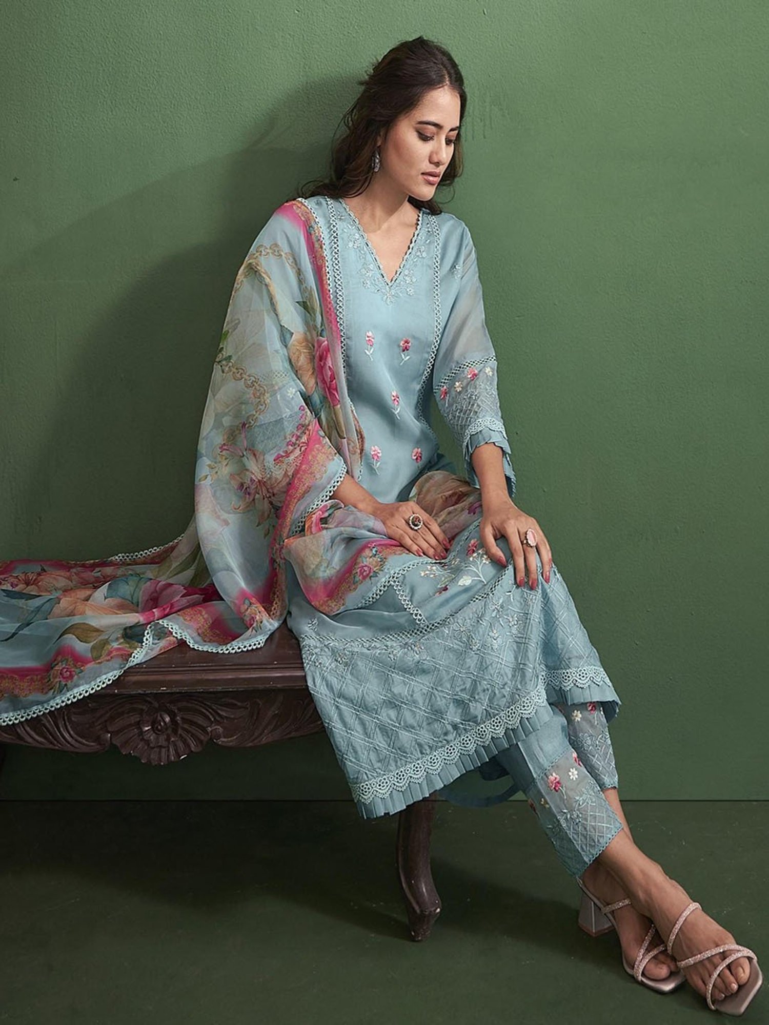 Autumnlane Disha Softblue Embroidered Pakistani Suit Set