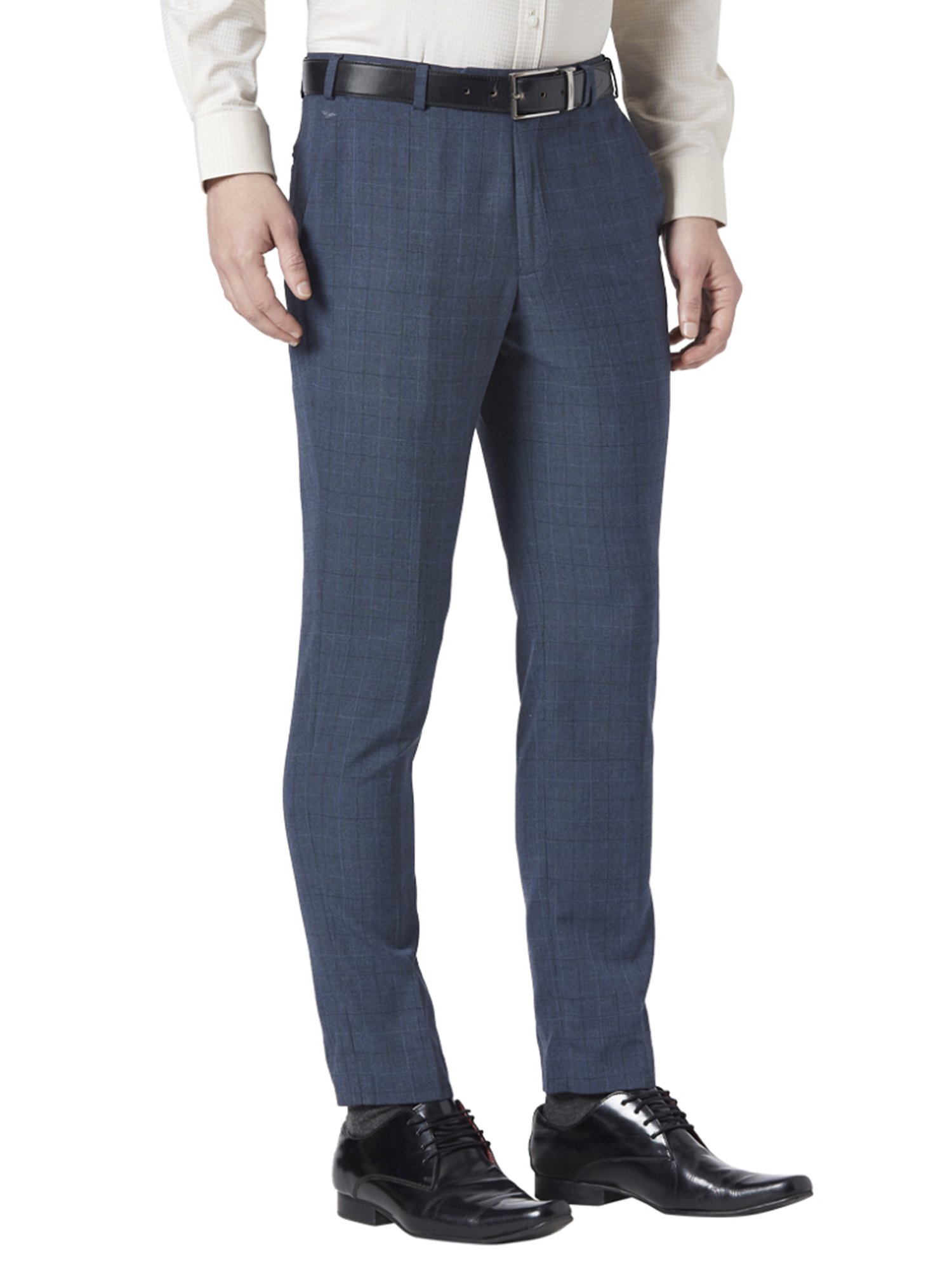 Park Avenue Blue Regular Fit Checks Trousers