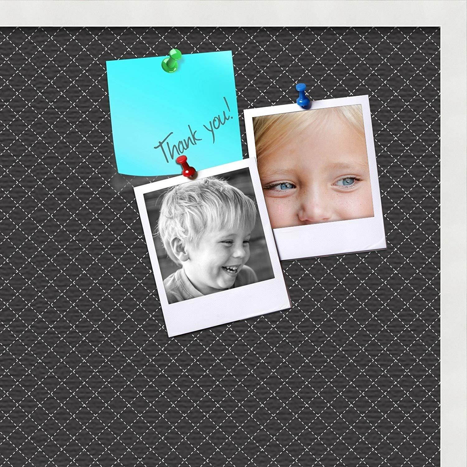 PinPix decorative pin cork bulletin board made from canvas, Sophisticated Diamond Design 30 x 20 Inches (Completed Size) and framed in Satin White Frame (PinPix-120)