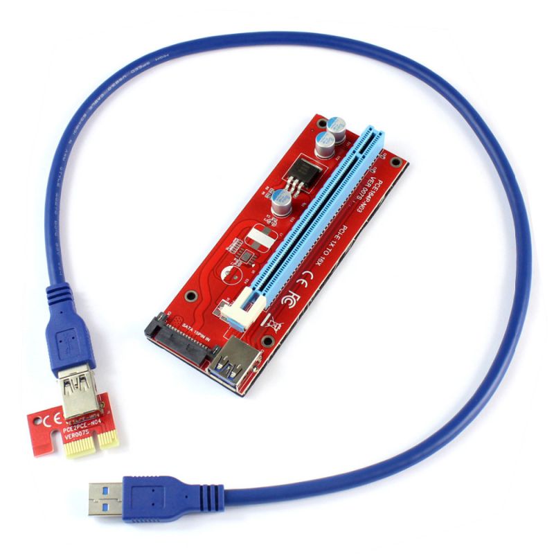 PCIE 1X to 16X Graphics Extension Cord SATA Power Supply Adapter Card for ETH Bitcoin Mining Device