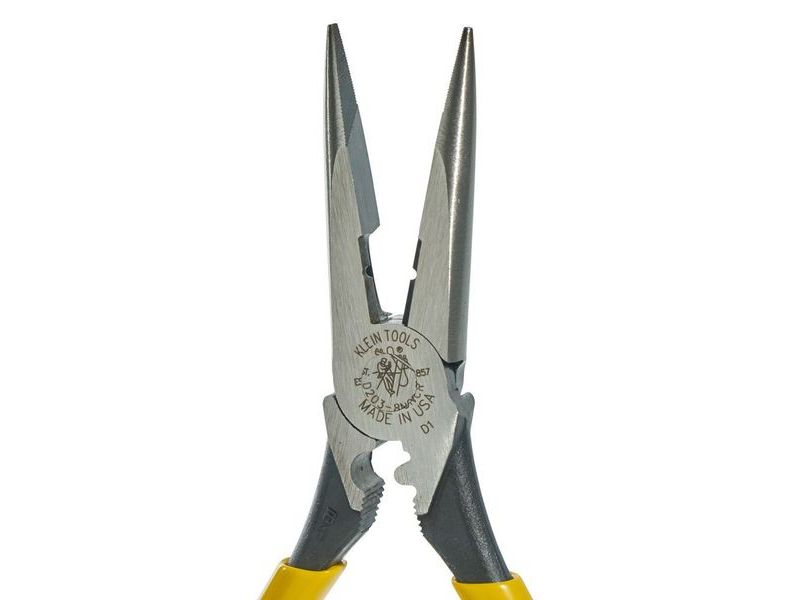 KLEIN TOOLS D203-8NCR Pliers, Long Nose Side Cutters, Strip/Crimp 8-Inch