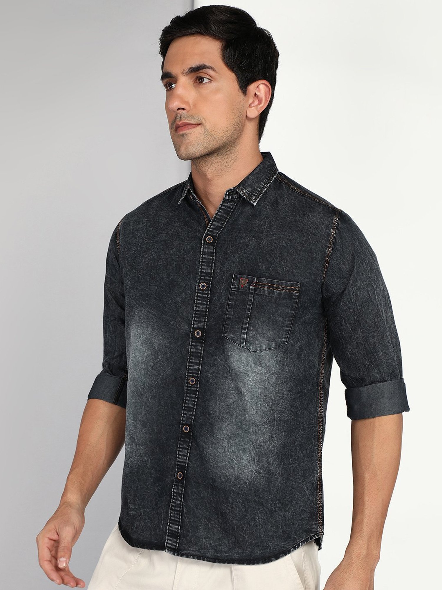 Kuons Avenue Charcoal Slim Fit Denim Shirt