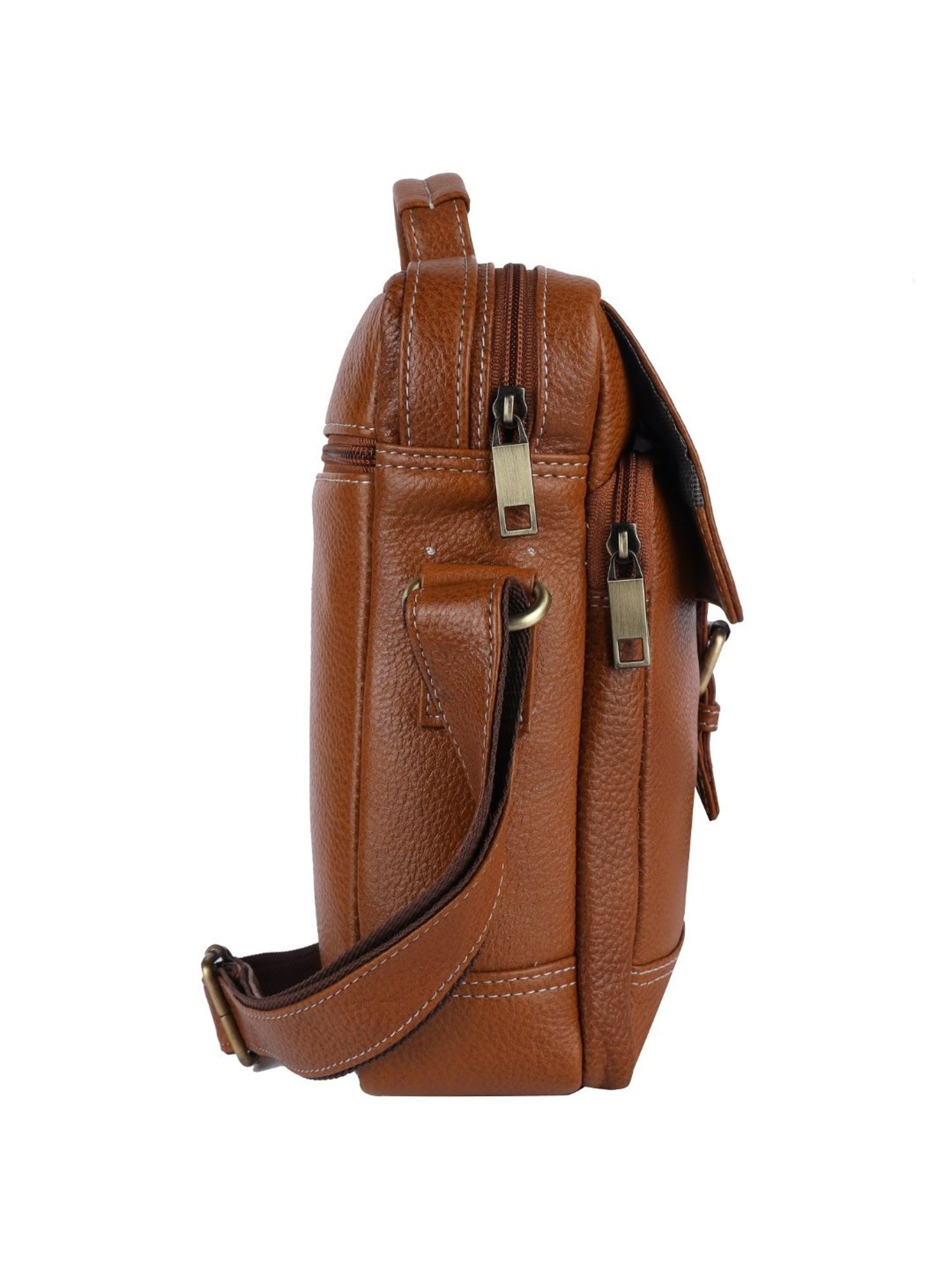 HiLEDER Brown Textured Medium Leather 9.5 inch Cross Body Bag