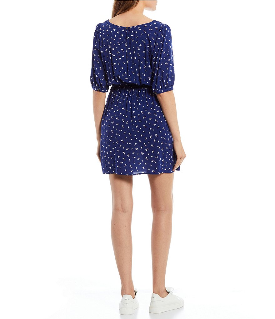 Copper Key Short Sleeve Ditsy Print Smocked Waist Dress