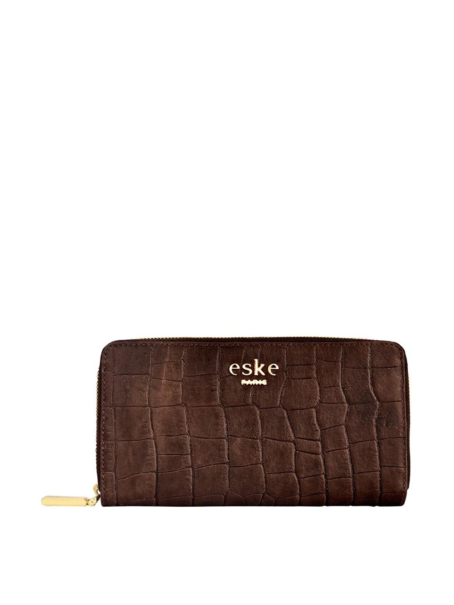 Eske Merc Brown Textured Zip Around Wallet for Women