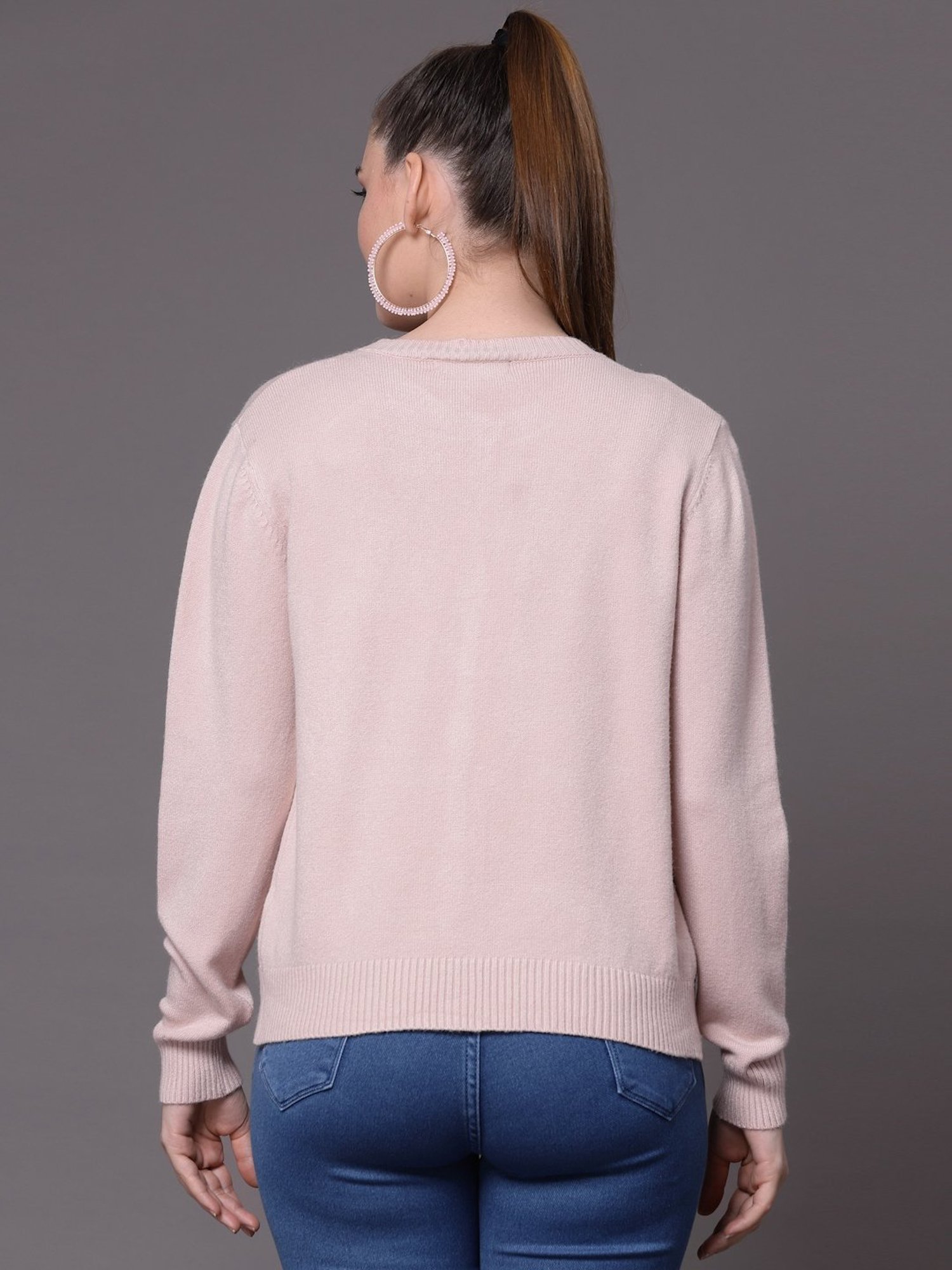 Mafadeny Peach Round Neck Cardigan