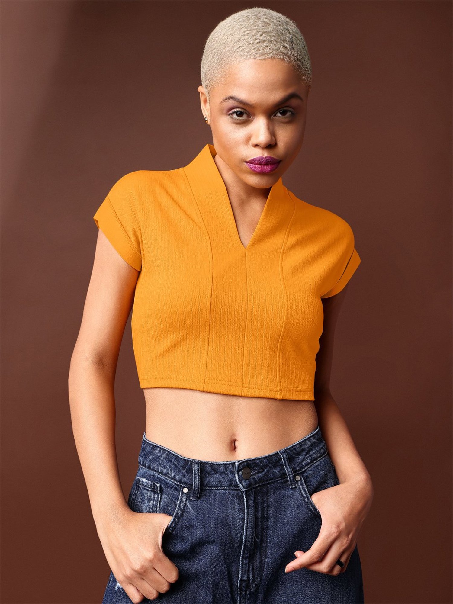PURVAJA Yellow Regular Fit Crop Top