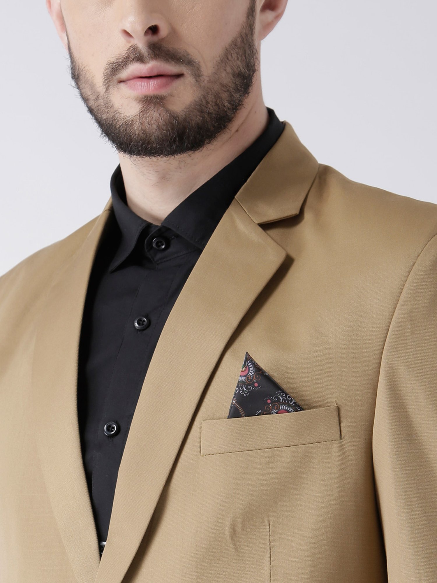 Hangup Plus Khaki Regular Fit Notch Lapel Blazer