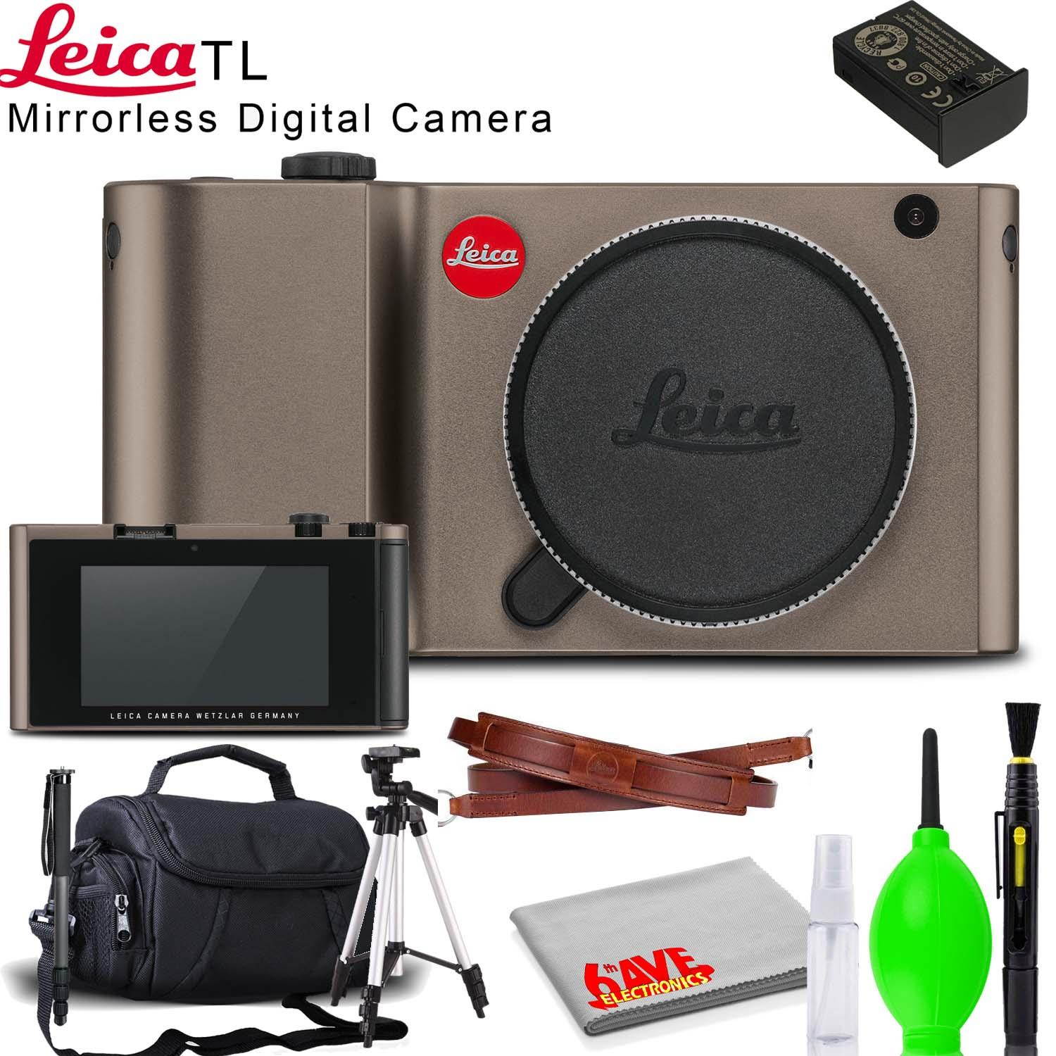 Leica TL Mirrorless Digital Camera (Titanium) with Carrying Case, Tripod, Monopod and Cleaning Kit