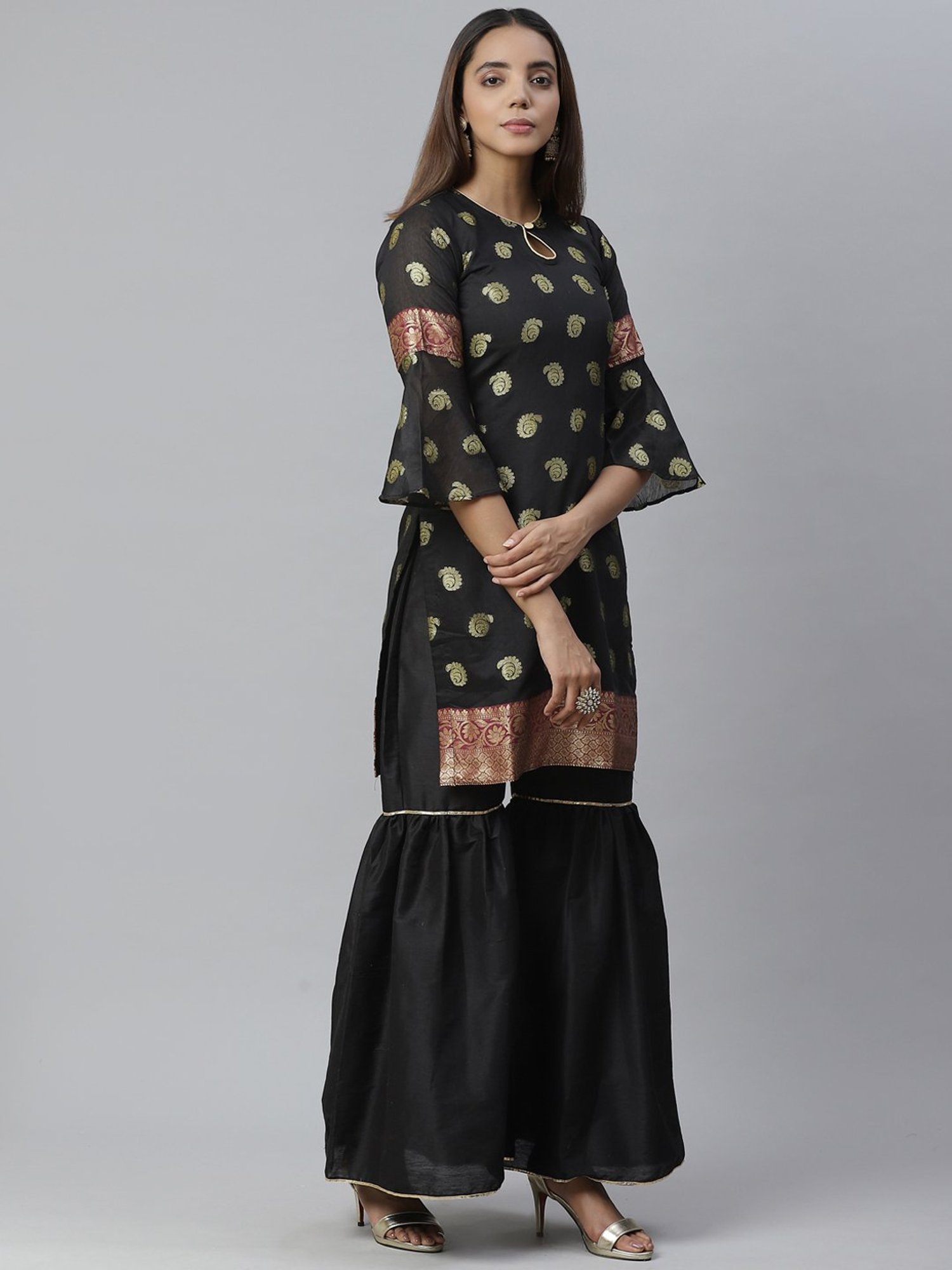 Chhabra 555 Black Woven Pattern Unstitched Dress Material