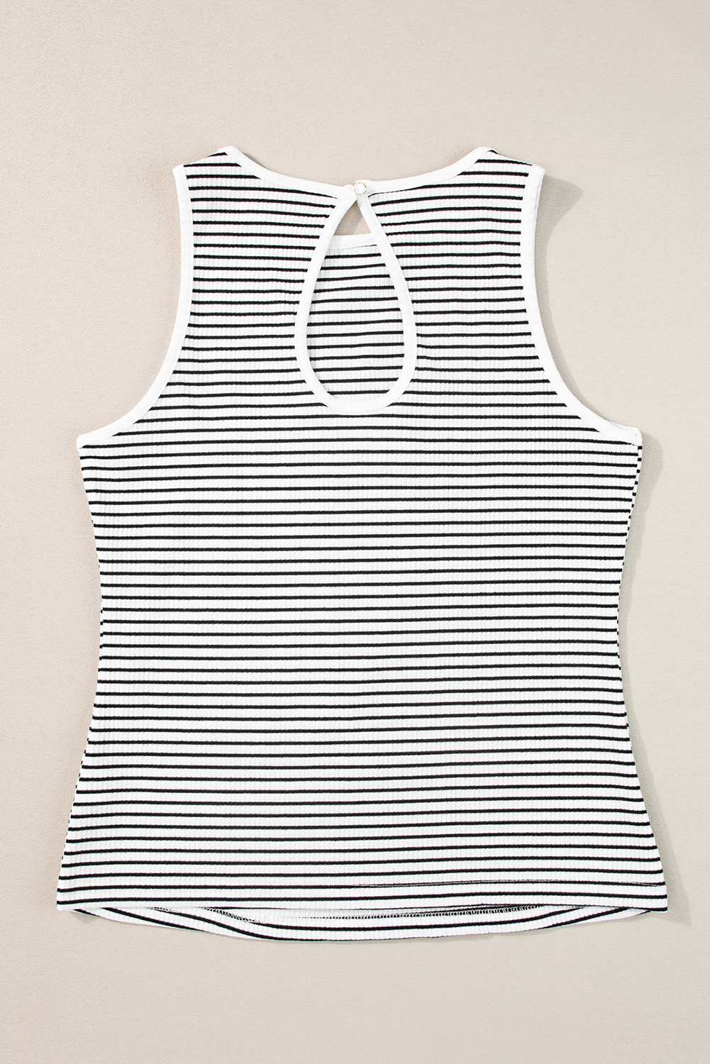 White Striped Print Cutout Ribbed Knit Tank Top