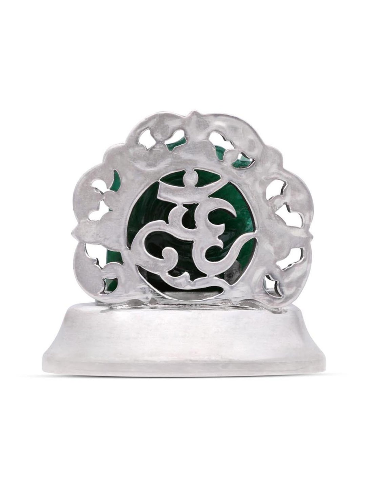 CKC 92.5 Sterling Silver Prabhavali with Carved Emerald Ganapati Divine Idol