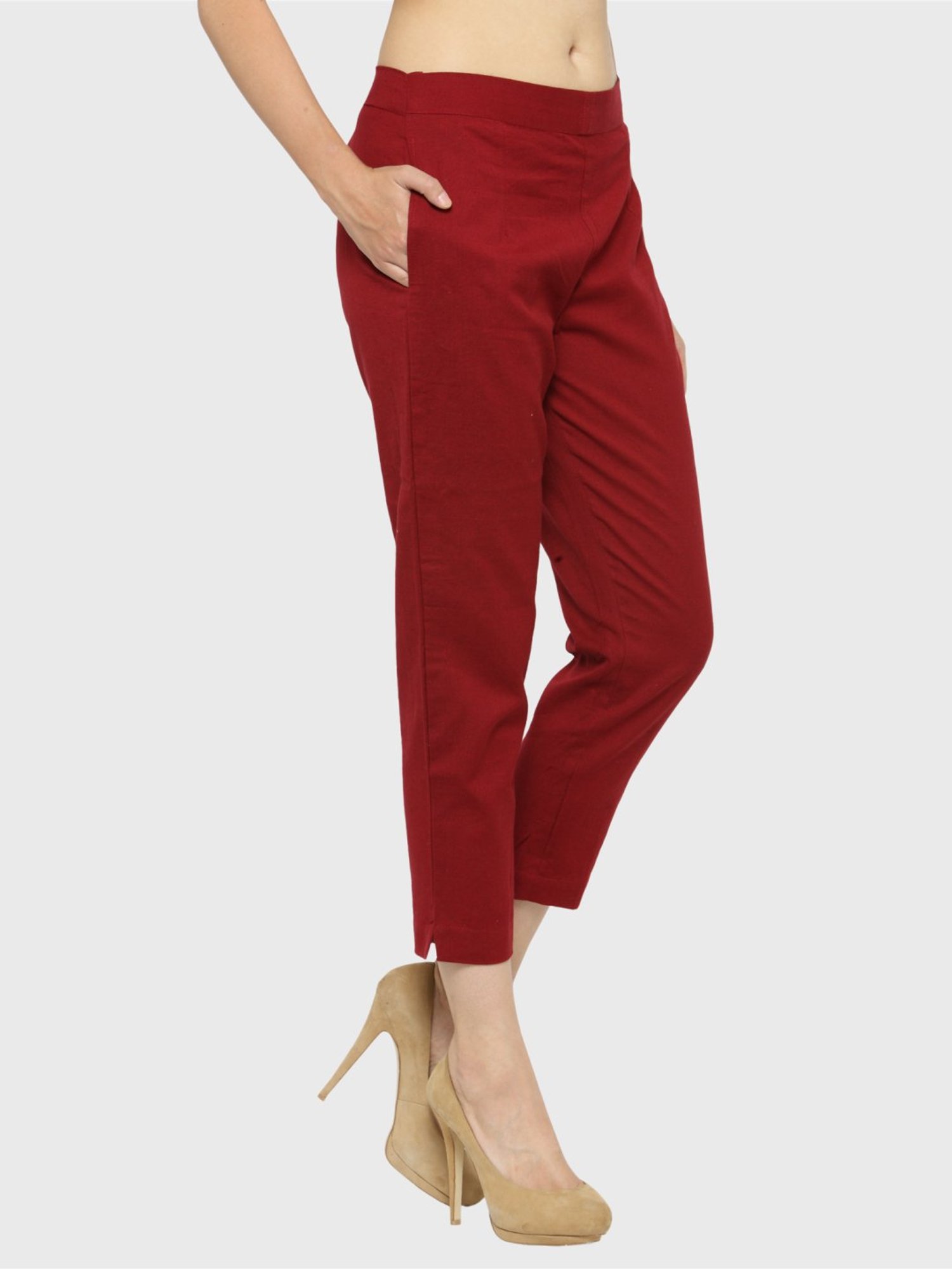 Indibelle Maroon Cotton Trousers