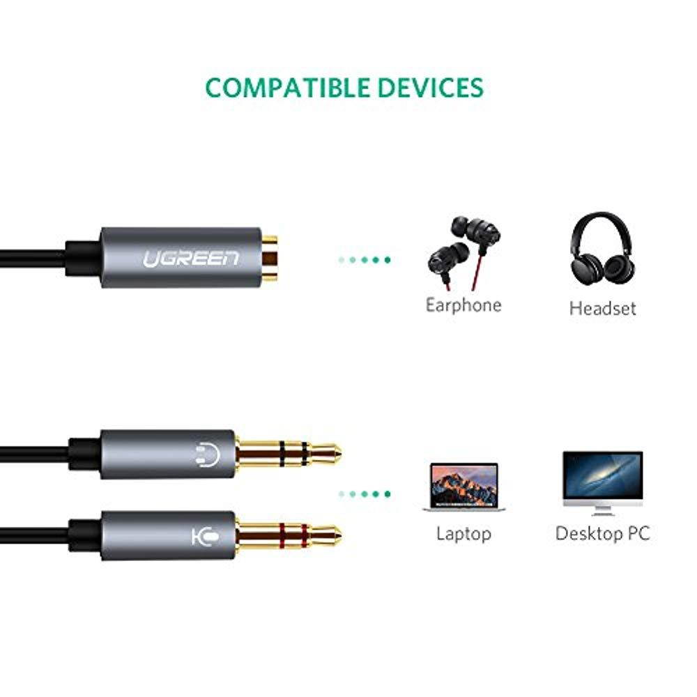 Headphone Splitter for Computer 3.5mm Female to 2 Dual 3.5mm Male Headphone Mic Audio Y Splitter Cable Smartphone Headset to PC Adapter (Black)
