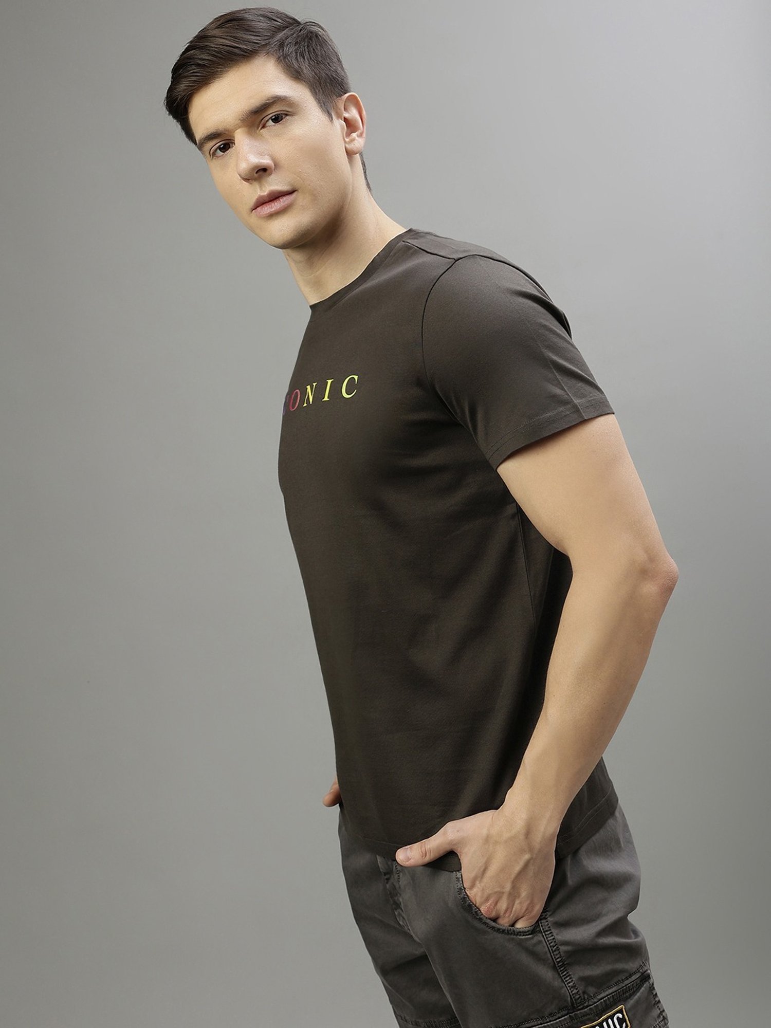 Iconic Men Typography Regular Fit Cotton T-shirt