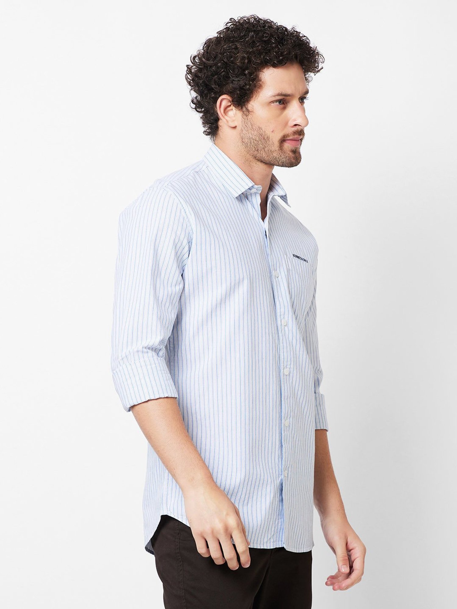 Kenneth Cole New York White Slim Fit Striped Shirt