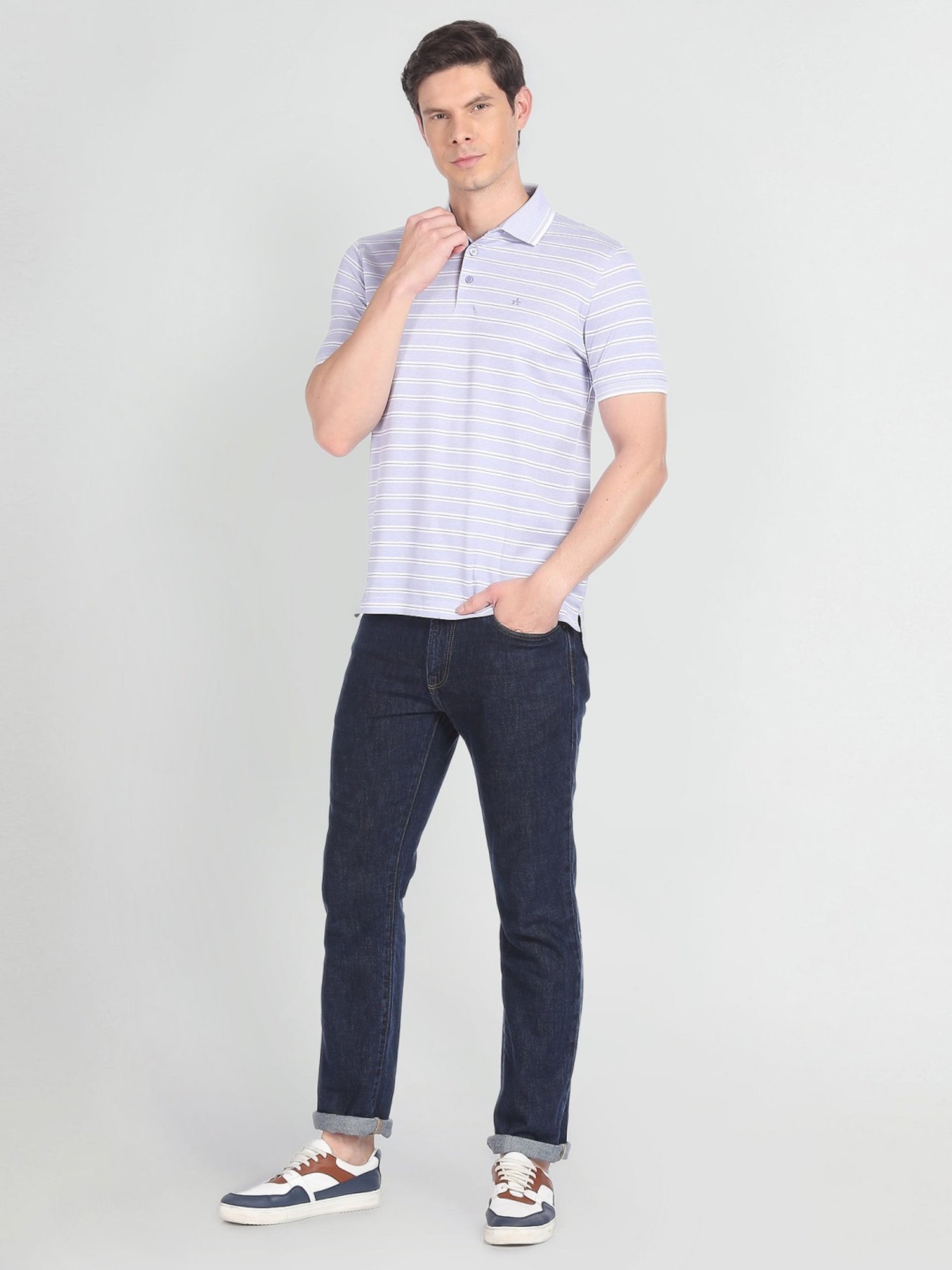 Arrow Purple Cotton Regular Fit Striped Polo T-Shirt