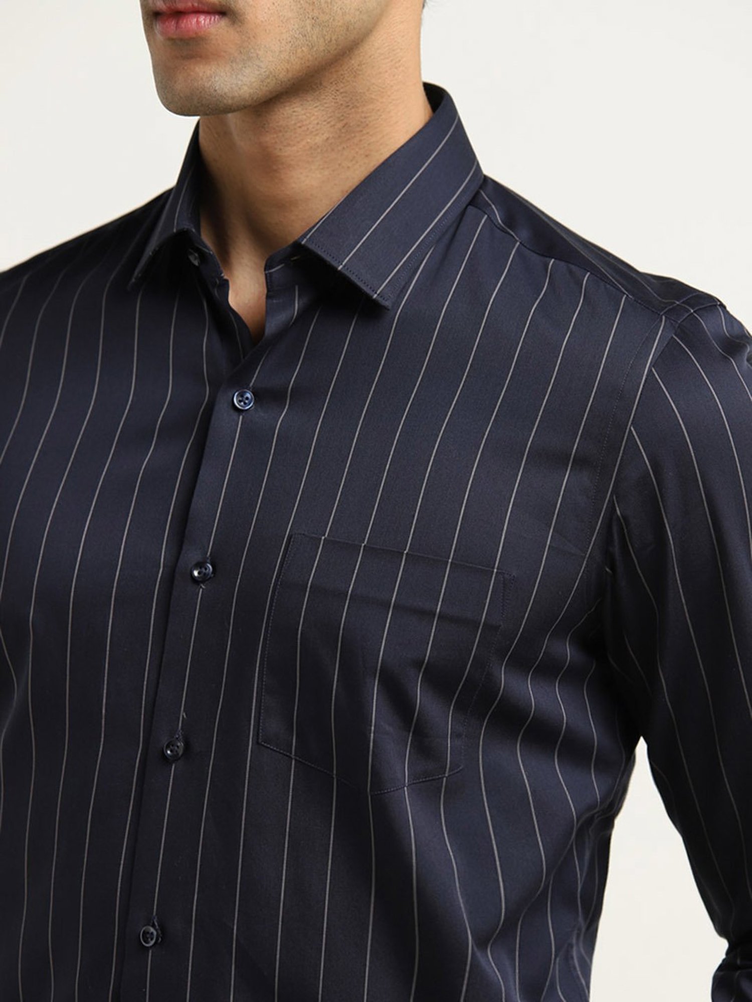 WES Formals by Westside Navy Striped Slim Fit Shirt