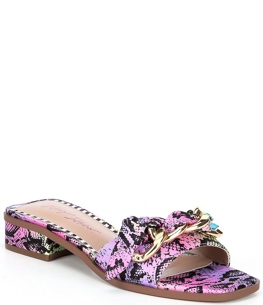 Betsey Johnson Milley Rainbow Snake Print Chain Slides