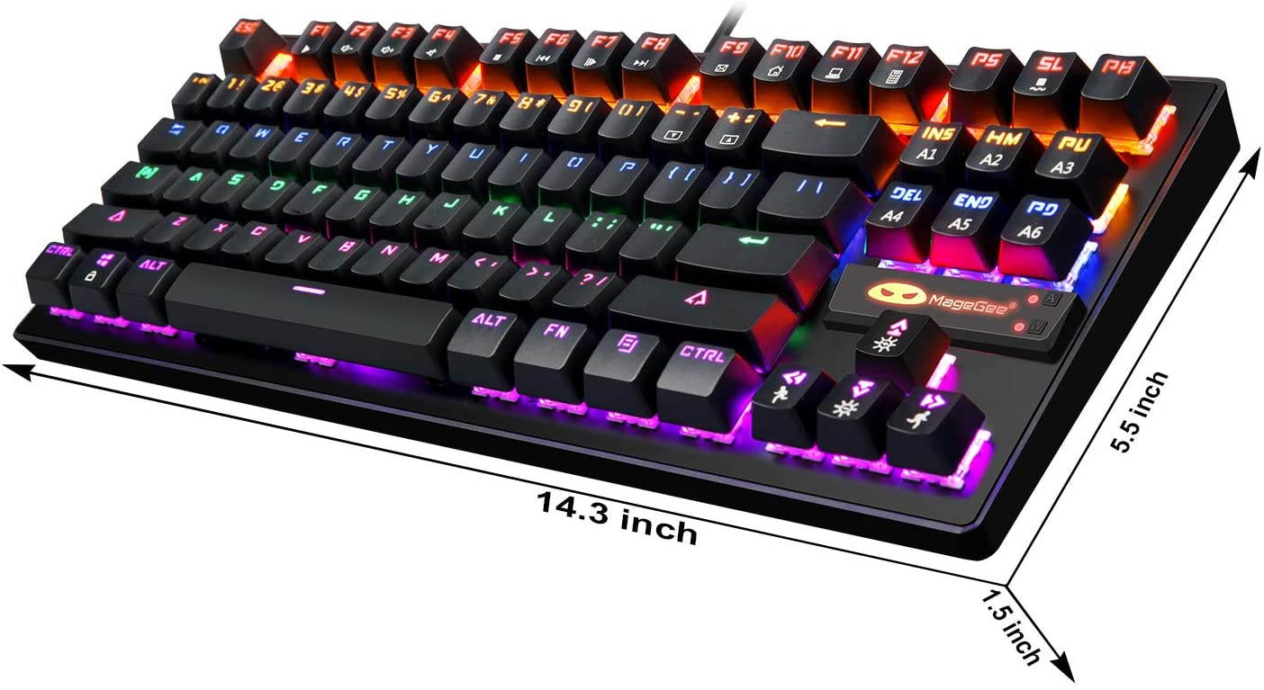 Mechanical Keyboard 87 Keys Small Compact Multicolour Backlit -Anivia MK1 Wired USB Gaming Keyboard with Blue Switches, Metal Construction, Water Resistant for Windows MAC Laptop Game