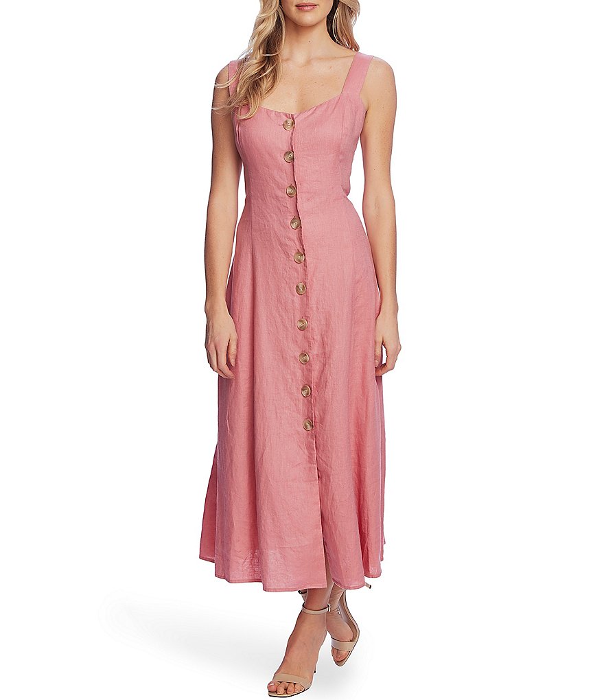 Vince Camuto Sweetheart Neck Linen Button Front Dress