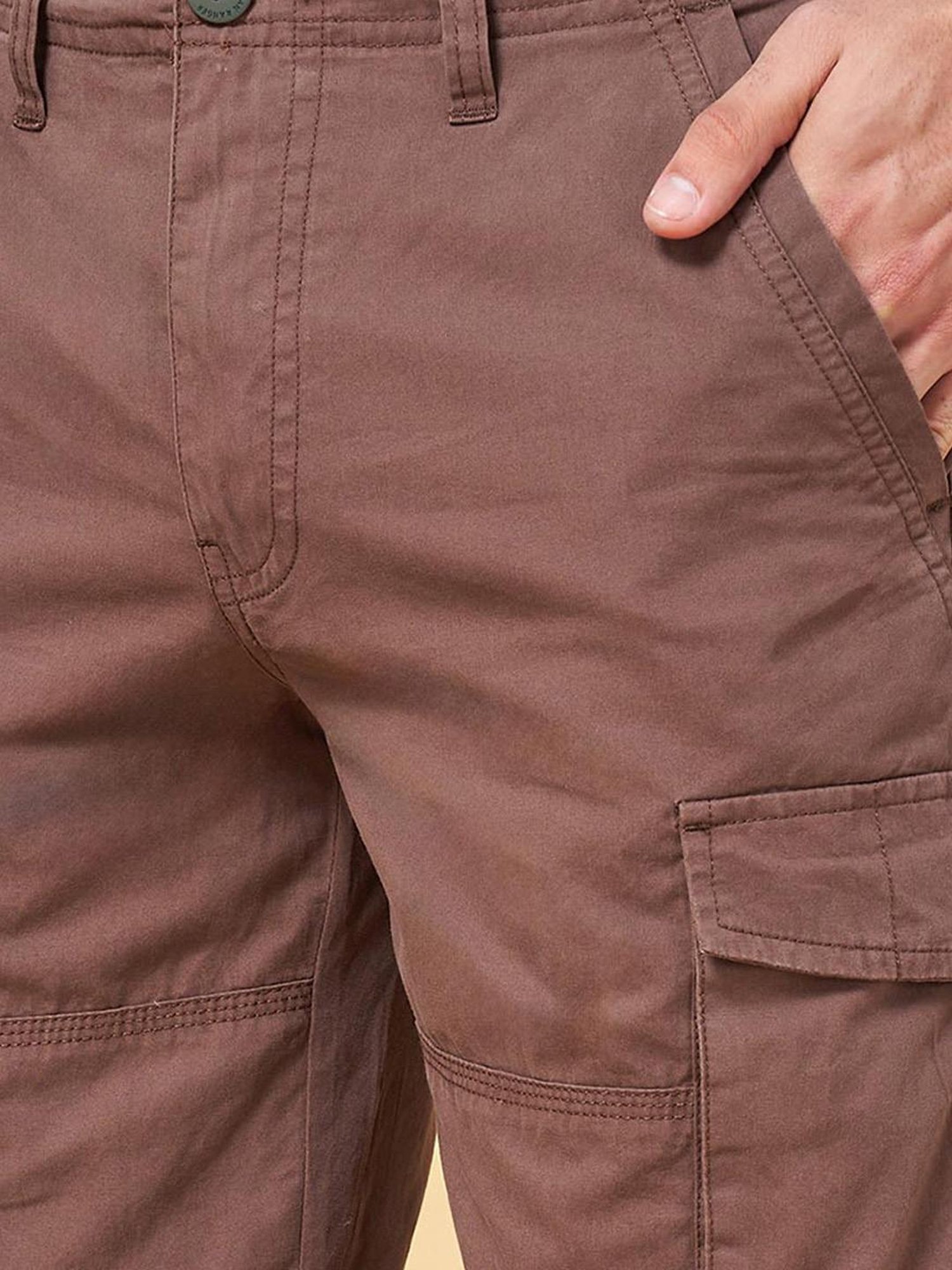 Urban Ranger by Pantaloons Brown Cotton Slim Fit Cargo Shorts