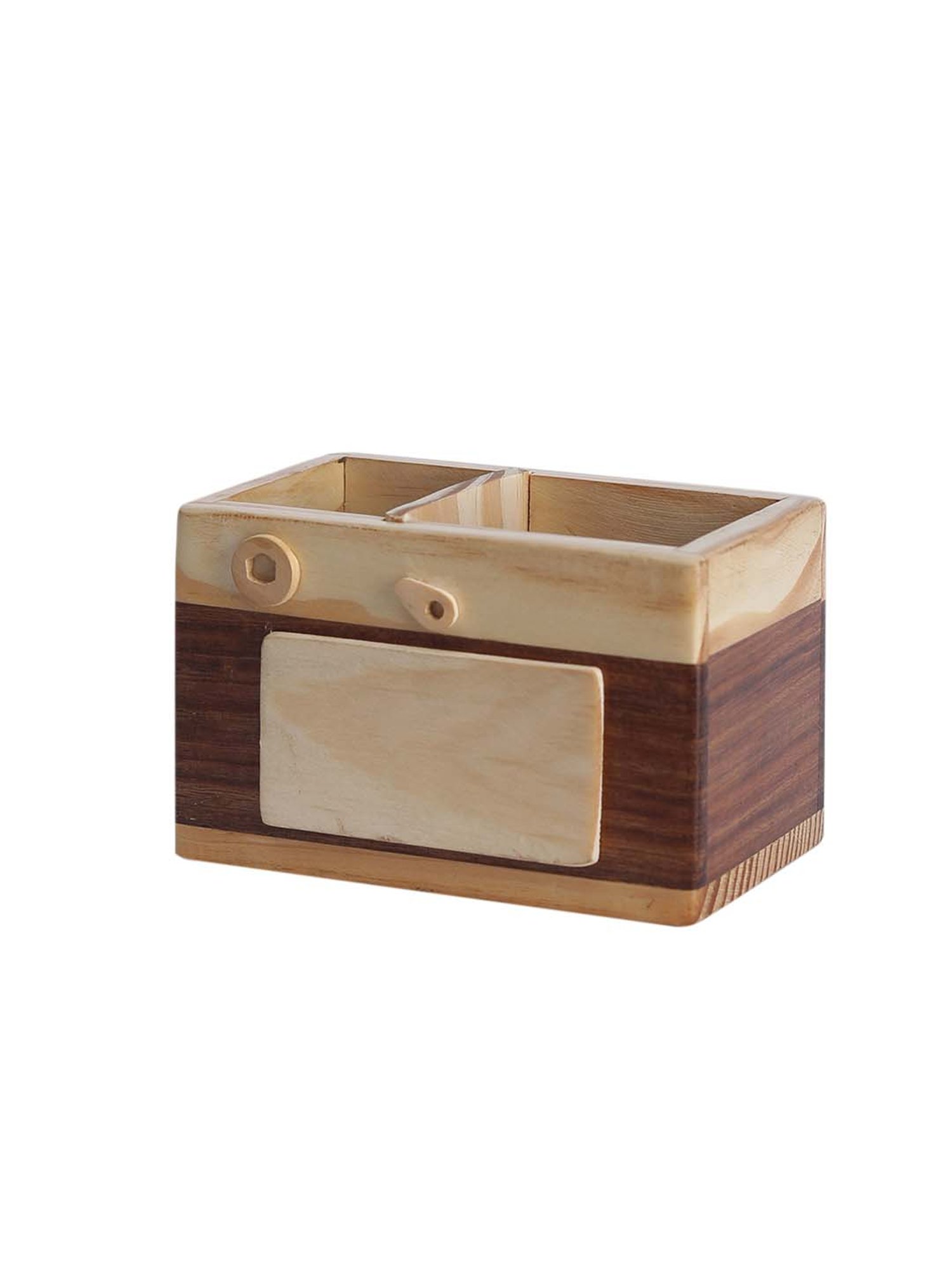 VarEesha Brown & Beige Sheesham Wood Camera-Shaped Penstand - Set of 1