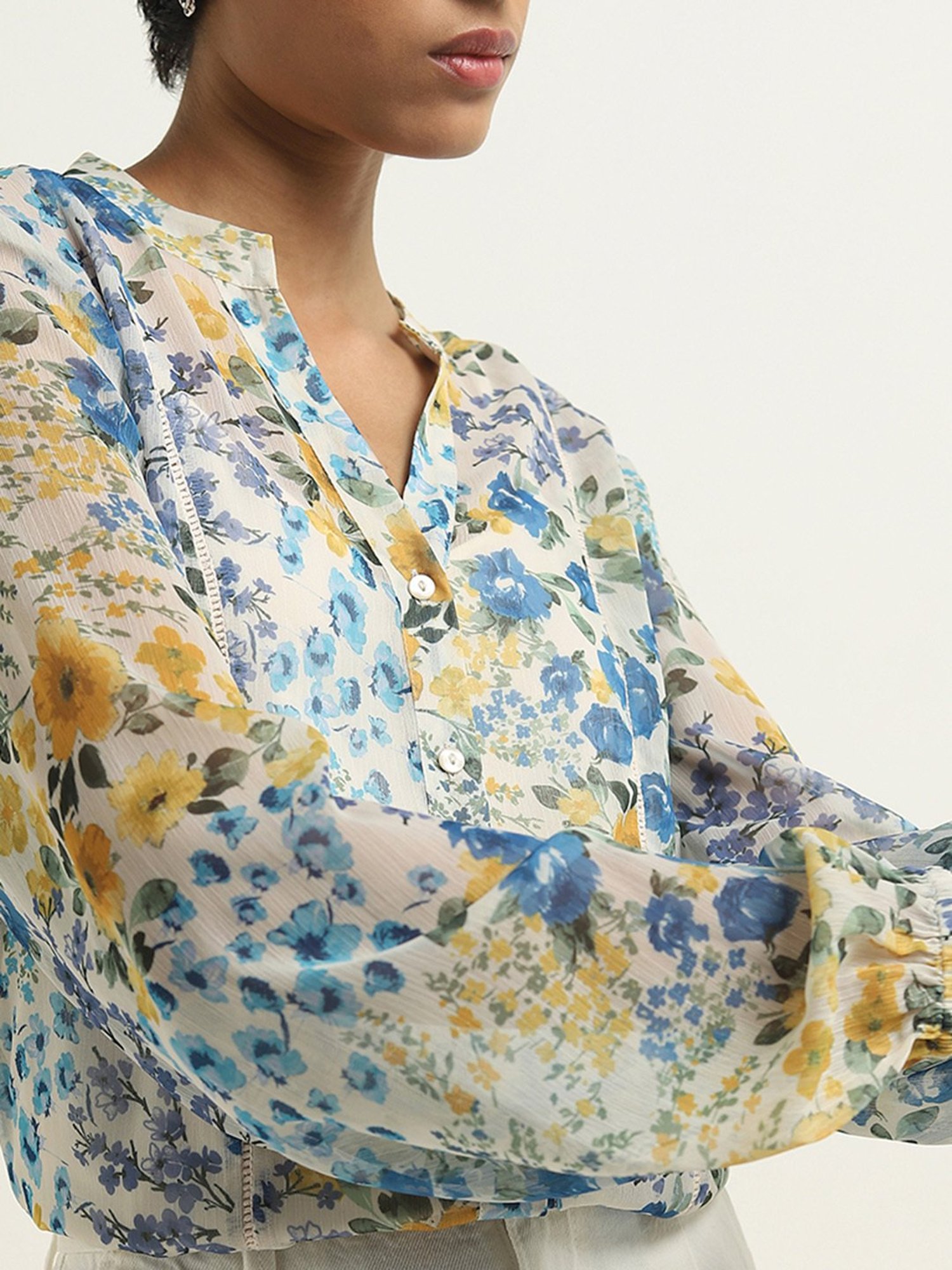 LOV by Westside Off-White Floral Printed Blouse With Camisole