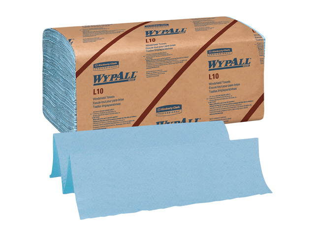 WypAll L10 Disposable Towels (05123), Windshield Wipe, 1-PLY, Banded, Blue, 12 Packs / Case, 200 Wipes / Pack, 2,400 Sheets / Case