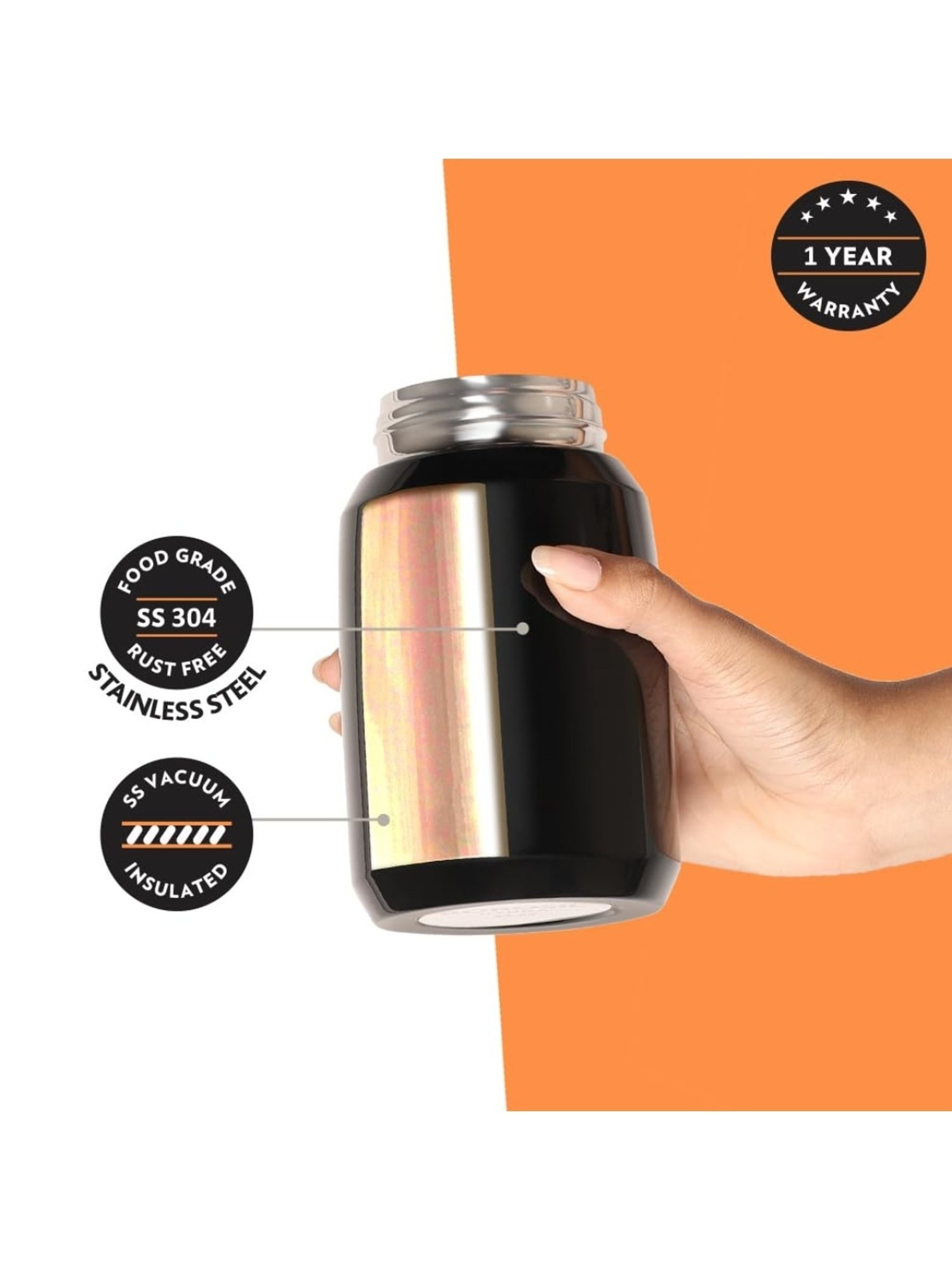 Borosil ?Black Stainless Steel Flasks (500 ML)