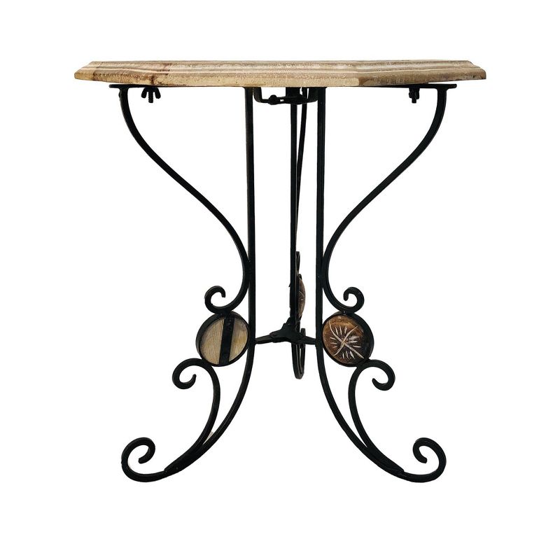 Engraved Carved Octagonal Mango Wood Table with Scrolled Foldable Legs Brown/Black - The Urban Port