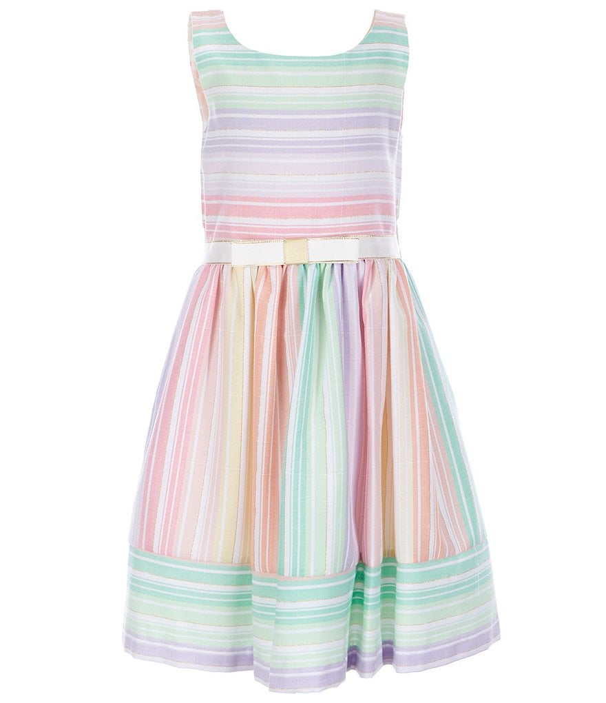 Bonnie Jean Big Girls 7-16 Metallic Border-Stripe Fit-And-Flare Dress