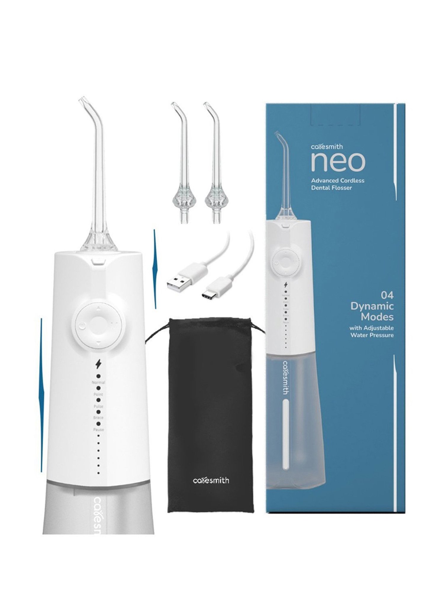 Caresmith Neo Cordless Oral Flosser 24 Pressure Settings with 5 Modes & 6 Intensities (White)