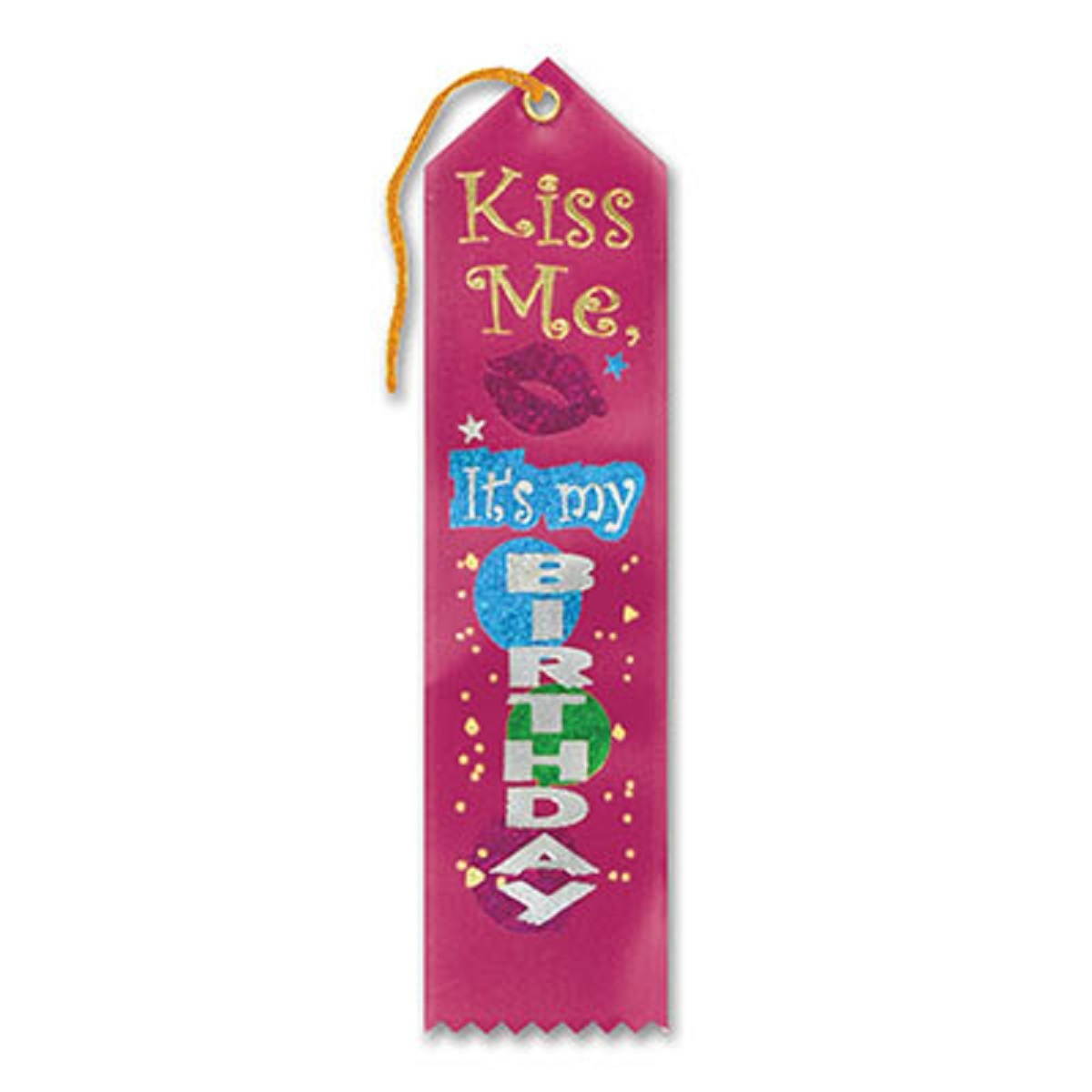 Pack of 6 Dark Pink "Kiss Me, It's My Birthday" Ribbon Bookmarks 8"