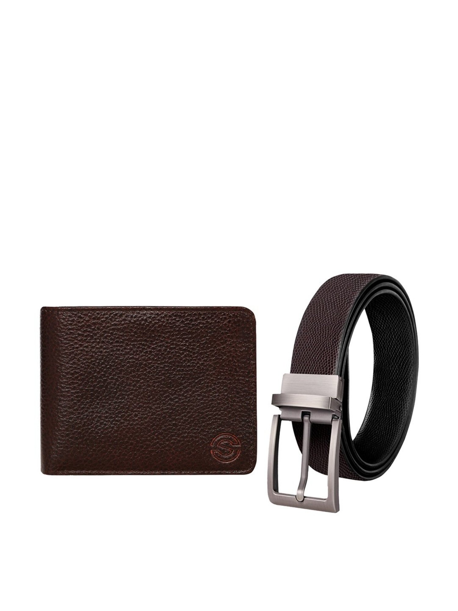 SCHARF Dark Brown Leather Reversible Belt With Wallet for Men
